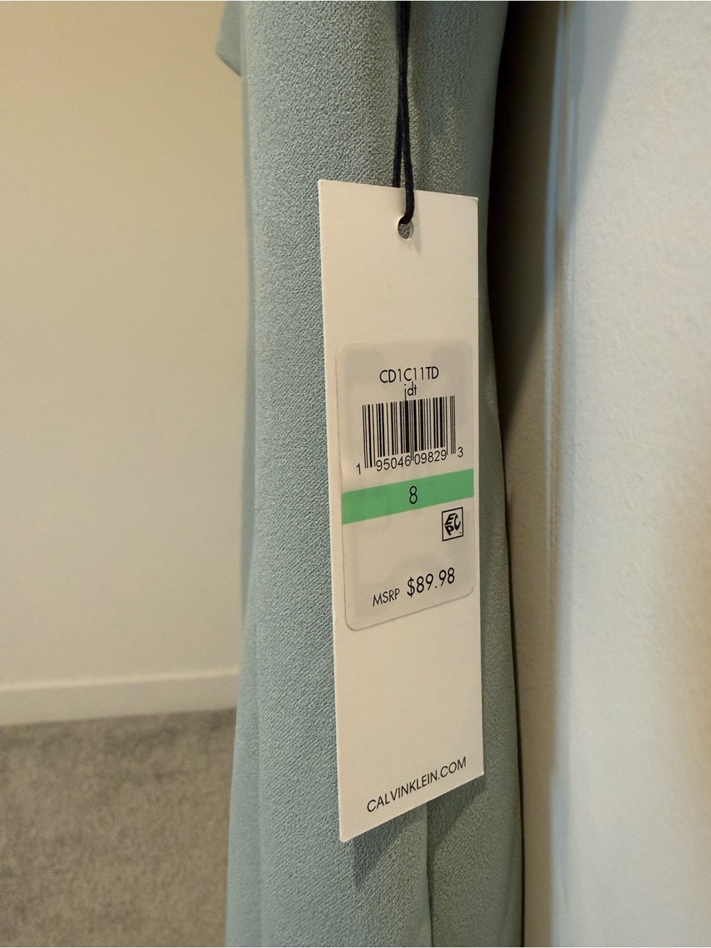 Calvin Klein Light Sage Puff-Sleeve Midi Sheath Dress - Picture 5 of 7